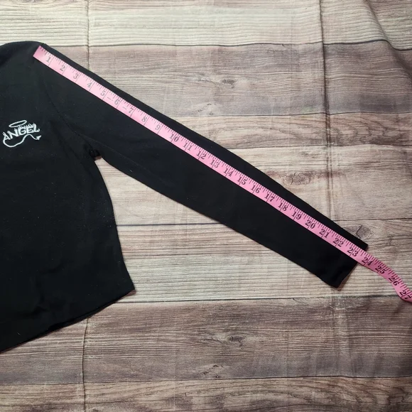 Faded Rose Angel Y2K Black Long Sleeve Crop Polo Shirt - Picture 6 of 9